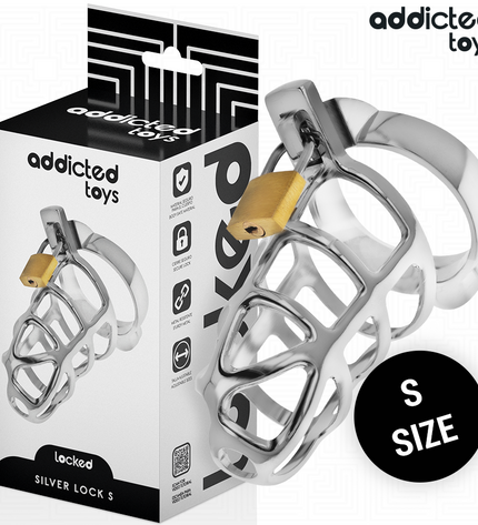 ADDICTED TOYS LOCKED - CAGE À PÉNIS EN MÉTAL AVEC VERROU ARGENT TAILLE S by ADDICTED TOYS LOCKED