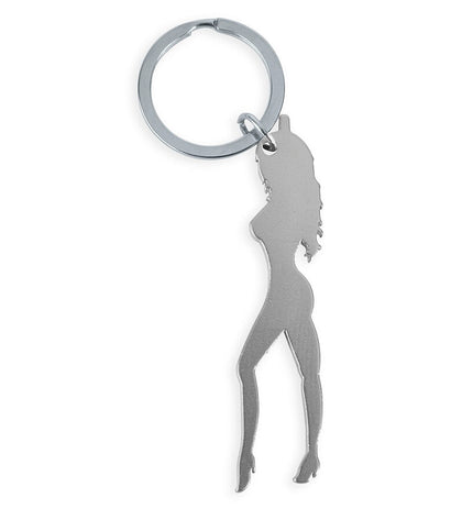 DIABLO PICANTE - PORTE-CLÉS AVEC SILHOUETTE FÉMININE ARGENTÉE AVEC DÉCAPOTEUR by DIABLO PICANTE