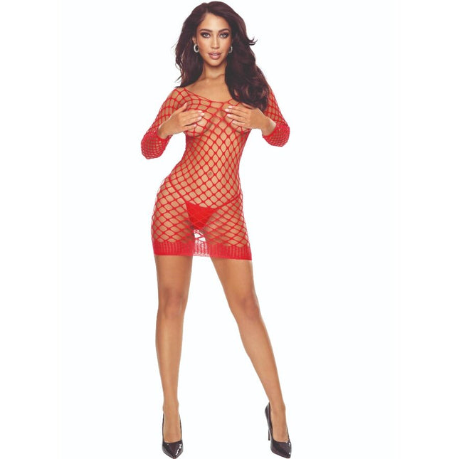 PASSION - BS108 BODYSTOCKING GRID ROUGE by PASSION WOMAN BODYSTOCKINGS
