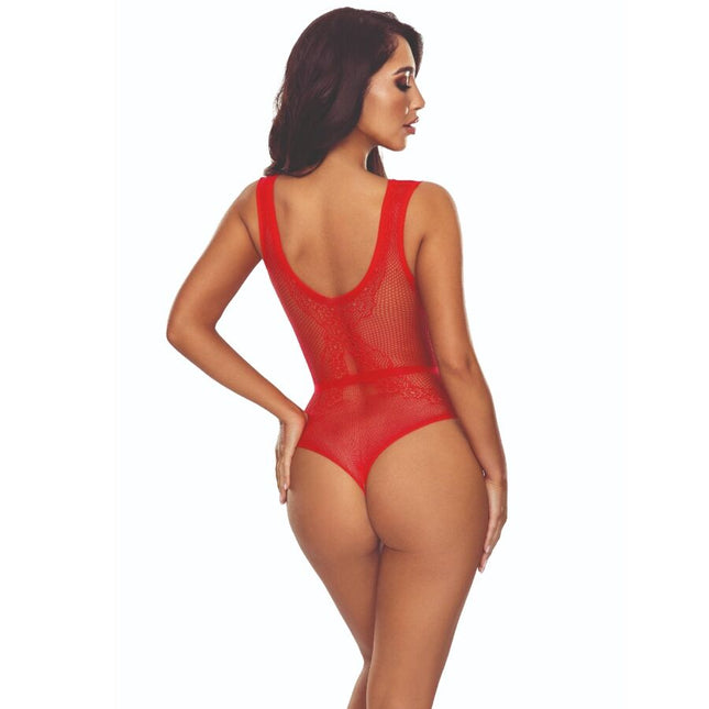 PASSION - BS115 BODYSTOCKING GRID ROUGE by PASSION WOMAN BODYSTOCKINGS