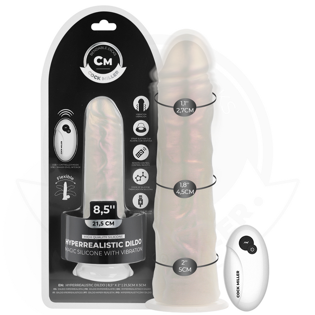 COCK MILLER - GODE AVEC VENTOUSE, LUMIÈRES ET VIBRATIONS AVEC TÉLÉCOMMANDE BLANC 21,5 CM by COCK MILLER