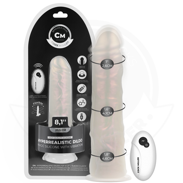 COCK MILLER - GODE AVEC VENTOUSE, LUMIÈRES ET VIBRATIONS AVEC TÉLÉCOMMANDE BLANC 20,5 CM by COCK MILLER