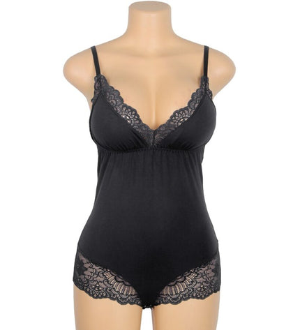 SUBBLIME - TEDDY DÉTAIL DENTELLE FLORALE NOIR L/XL by SUBBLIME BODIES