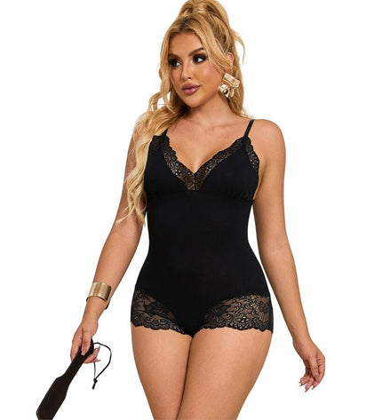 SUBBLIME - TEDDY DÉTAIL DENTELLE FLORALE NOIR L/XL by SUBBLIME BODIES