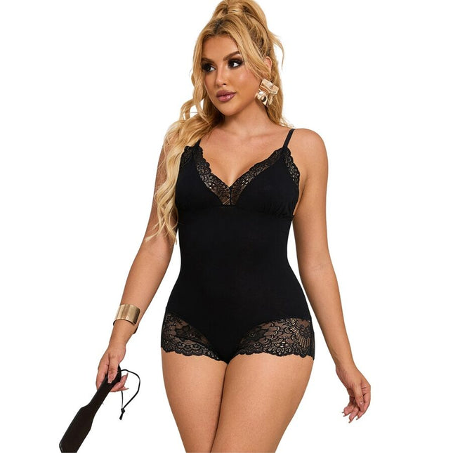 SUBBLIME - TEDDY DÉTAIL DENTELLE FLORALE NOIR L/XL by SUBBLIME BODIES