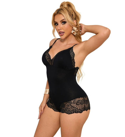 SUBBLIME - TEDDY DÉTAIL DENTELLE FLORALE NOIR L/XL by SUBBLIME BODIES