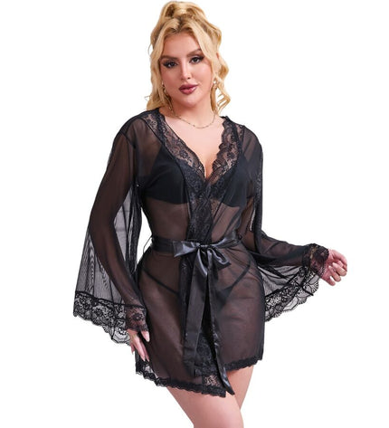SUBBLIME - ROBE EN TISSU TRANSPARENT AVEC DÉTAIL DENTELLE NOIR S/M by SUBBLIME BABYDOLLS