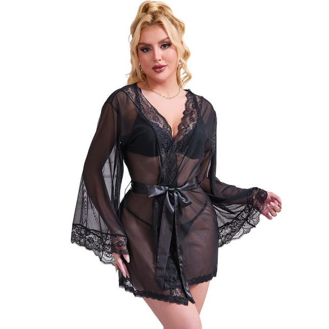 SUBBLIME - ROBE EN TISSU TRANSPARENT AVEC DÉTAIL DENTELLE NOIR S/M by SUBBLIME BABYDOLLS