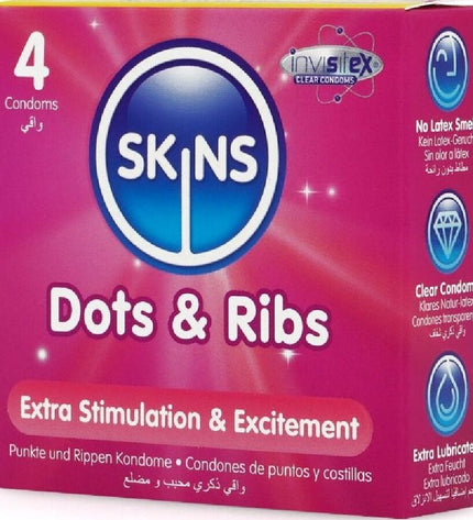 SKINS - PACK DE 4 PRÉSERVATIFS PREMIUM DOTS & RIBS by SKINS