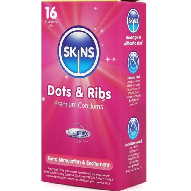 SKINS - PACK DE 16 PRÉSERVATIFS PREMIUM DOTS & RIBS by SKINS