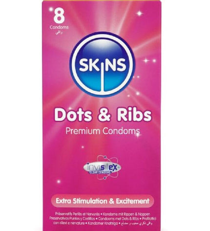 SKINS - PACK DE 8 PRÉSERVATIFS PREMIUM DOTS & RIBS by SKINS