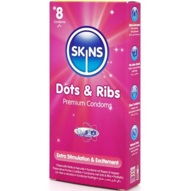 SKINS - PACK DE 8 PRÉSERVATIFS PREMIUM DOTS & RIBS by SKINS