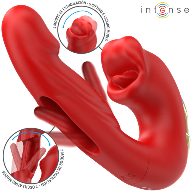 INTENSE - NATHY DOUBLE VIBRATEUR AVEC BOUCHE STIMULANTE MULTIFONCTION ROUGE by INTENSE HIGH TECH