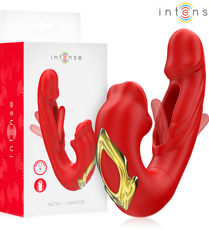 INTENSE - NATHY DOUBLE VIBRATEUR AVEC BOUCHE STIMULANTE MULTIFONCTION ROUGE by INTENSE HIGH TECH