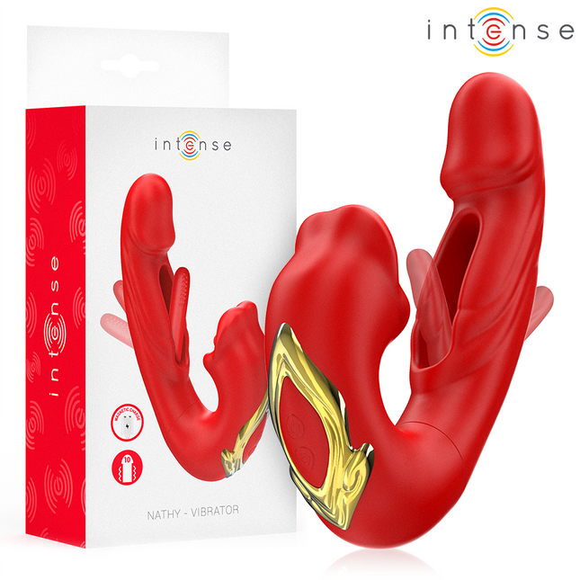 INTENSE - NATHY DOUBLE VIBRATEUR AVEC BOUCHE STIMULANTE MULTIFONCTION ROUGE by INTENSE HIGH TECH