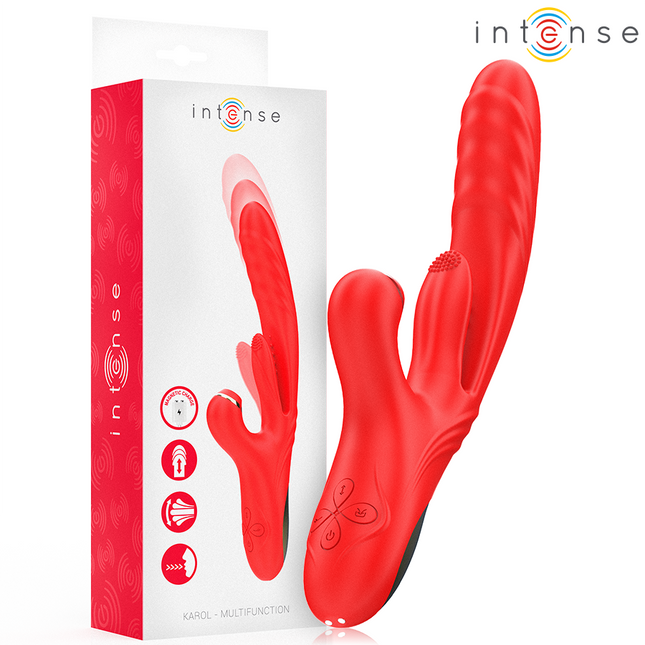 INTENSE - KAROL VIBRATEUR MULTIFONCTION POUSSÉE & STIMULATION & ONDES STIMULANTES ROUGE by INTENSE HIGH TECH