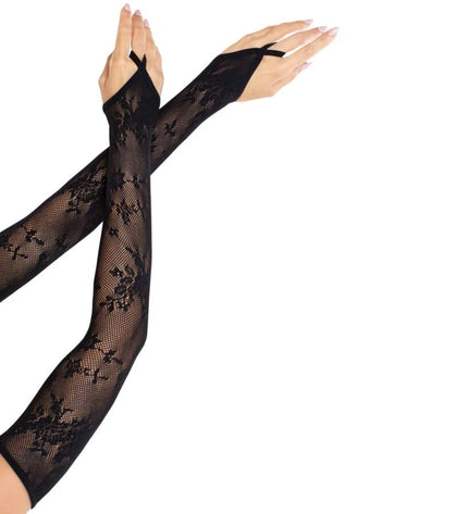 LEG AVENUE - GANTS CHAUFFANTS EXTRA LONGS EN DENTELLE FLORALE NOIRS by LEG AVENUE ACCESSORIES