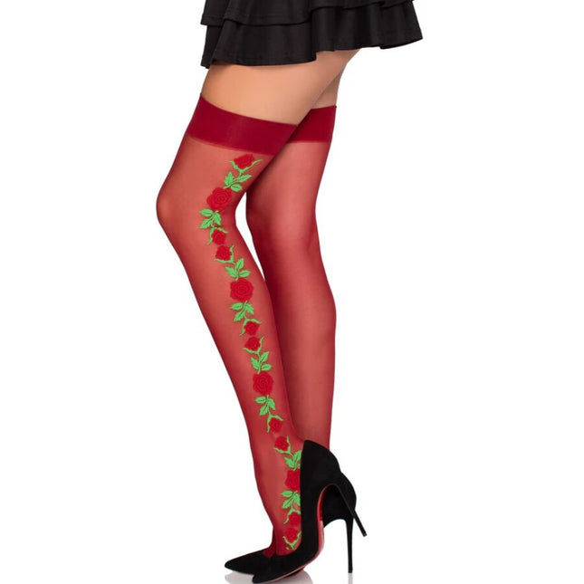 LEG AVENUE - BAS PORTE-JARRETELLES 1957 À FLEURS ROUGES - TAILLE UNIQUE by LEG AVENUE HOSIERY
