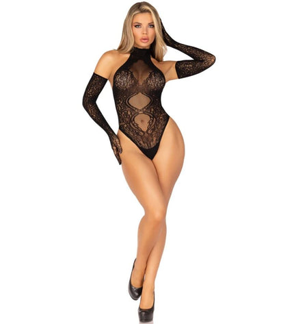LEG AVENUE - 89363 ENSEMBLE BODY DOS OUVERT + GANTS EXTRA LONGS - TAILLE UNIQUE by LEG AVENUE TEDDIES