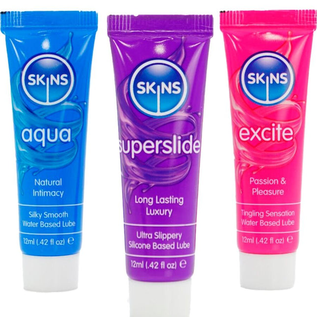 KIT DE LUBRIFIANTS VITAL POUR LA PEAU - AQUA, SUPERSLIDE ET EXCITE (3 x 12 ml) by SKINS