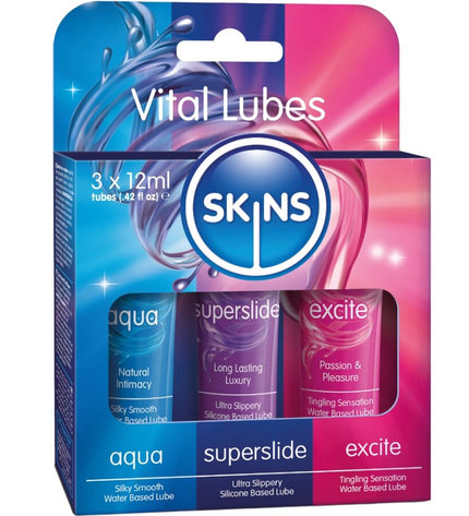KIT DE LUBRIFIANTS VITAL POUR LA PEAU - AQUA, SUPERSLIDE ET EXCITE (3 x 12 ml) by SKINS