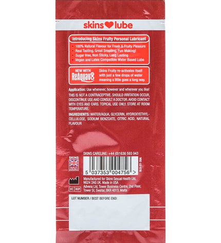 SKINS - LUBRIFIANT FRUITÉ À BASE D'EAU FRAISE DOSE UNIQUE 5 ML by SKINS