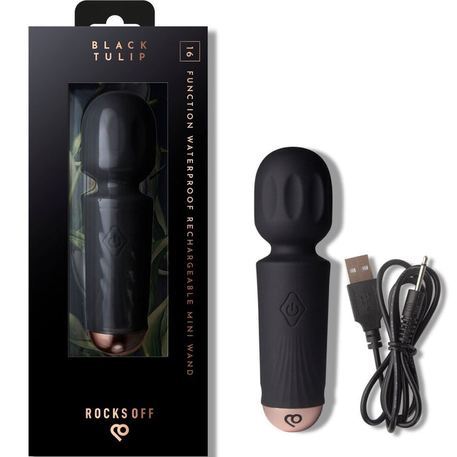 ROCKS-OFF - MINI BAGUETTE RECHARGEABLE 16 FONCTIONS TULIPE NOIRE by ROCKS-OFF