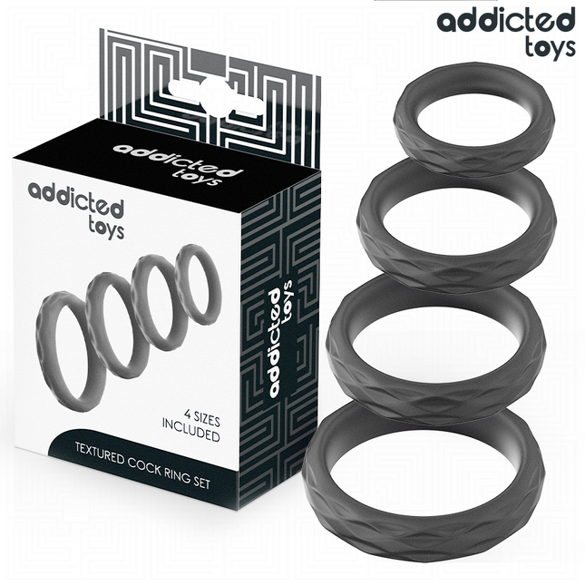 ADDICTED TOYS - ENSEMBLE D'ANNEAUX PÉNIS TEXTURÉS, 4 TAILLES by ADDICTED TOYS