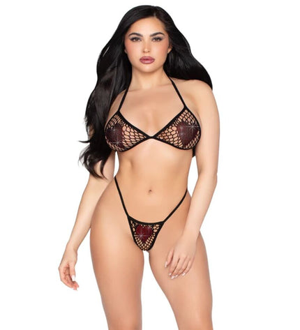 LEG AVENUE - 86147 SOUTIEN-GORGE ET STRING EN RÉSILLE NOIRS - TAILLE UNIQUE by LEG AVENUE SETS