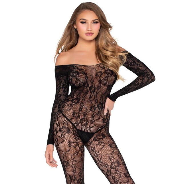 LEG AVENUE - 89366 LINGERIE EN DENTELLE BODYSTOCKING NOIR - TAILLE UNIQUE by LEG AVENUE BODYSTOCKINGS