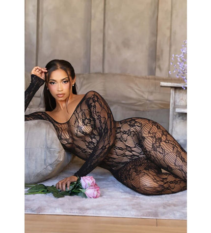 LEG AVENUE - 89366 LINGERIE EN DENTELLE BODYSTOCKING NOIR - TAILLE UNIQUE by LEG AVENUE BODYSTOCKINGS