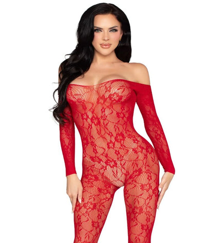 LEG AVENUE - 89366 LINGERIE EN DENTELLE BODYSTOCKING ROUGE - TAILLE UNIQUE by LEG AVENUE BODYSTOCKINGS