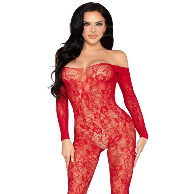 LEG AVENUE - 89366 LINGERIE EN DENTELLE BODYSTOCKING ROUGE - TAILLE UNIQUE by LEG AVENUE BODYSTOCKINGS