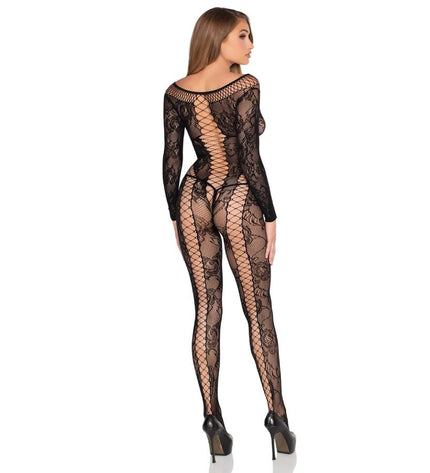 LEG AVENUE - 89369 COMBINAISON EN RÉSILLE ET DENTELLE NOIRE - TAILLE UNIQUE by LEG AVENUE BODYSTOCKINGS