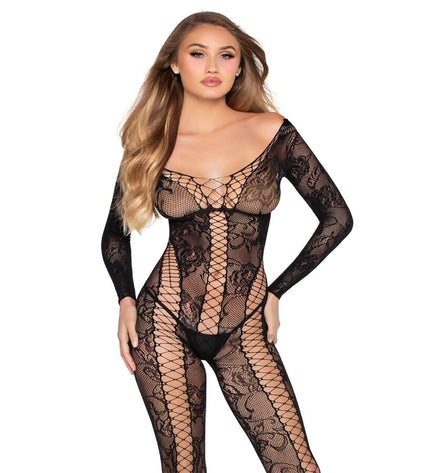 LEG AVENUE - 89369 COMBINAISON EN RÉSILLE ET DENTELLE NOIRE - TAILLE UNIQUE by LEG AVENUE BODYSTOCKINGS