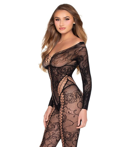 LEG AVENUE - 89369 COMBINAISON EN RÉSILLE ET DENTELLE NOIRE - TAILLE UNIQUE by LEG AVENUE BODYSTOCKINGS
