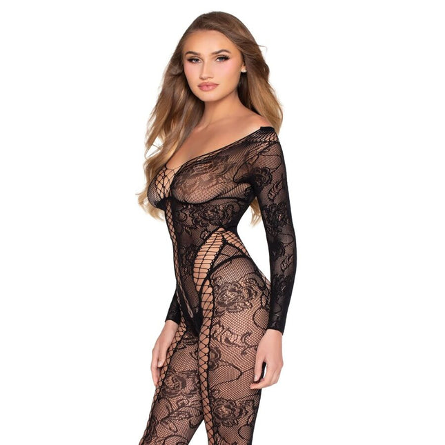 LEG AVENUE - 89369 COMBINAISON EN RÉSILLE ET DENTELLE NOIRE - TAILLE UNIQUE by LEG AVENUE BODYSTOCKINGS