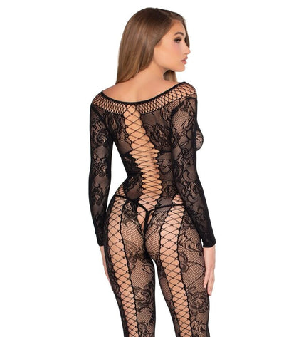 LEG AVENUE - 89369 COMBINAISON EN RÉSILLE ET DENTELLE NOIRE - TAILLE UNIQUE by LEG AVENUE BODYSTOCKINGS