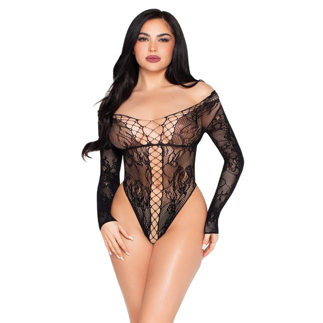 LEG AVENUE - 89370 TEDDY EN RÉSILLE ET DENTELLE NOIR - TAILLE UNIQUE by LEG AVENUE KINK