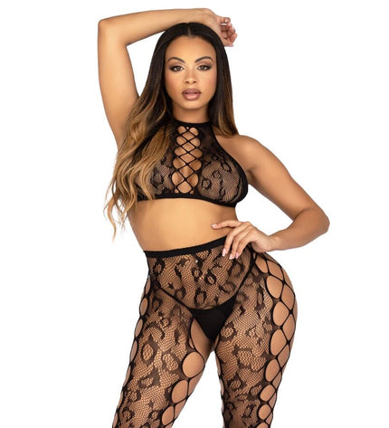 LEG AVENUE - 89372 CROP TOP ET COLLANTS SANS ENTREJAMBE NOIRS - TAILLE UNIQUE by LEG AVENUE SETS
