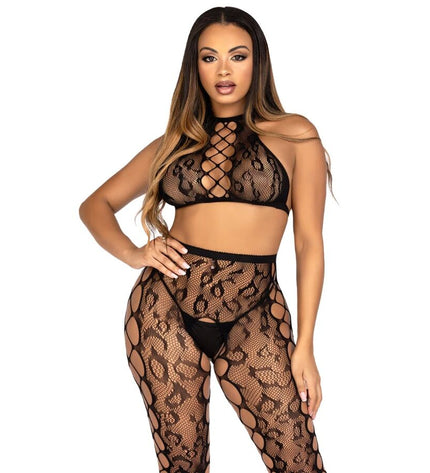 LEG AVENUE - 89372 CROP TOP ET COLLANTS SANS ENTREJAMBE NOIRS - TAILLE UNIQUE by LEG AVENUE SETS