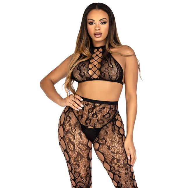 LEG AVENUE - 89372 CROP TOP ET COLLANTS SANS ENTREJAMBE NOIRS - TAILLE UNIQUE by LEG AVENUE SETS