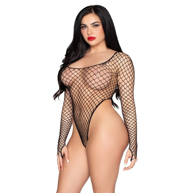 LEG AVENUE - 89377 BODY EN RÉSILLE INDUSTRIELLE NOIR À COUPE HAUTE - TAILLE UNIQUE by LEG AVENUE SETS