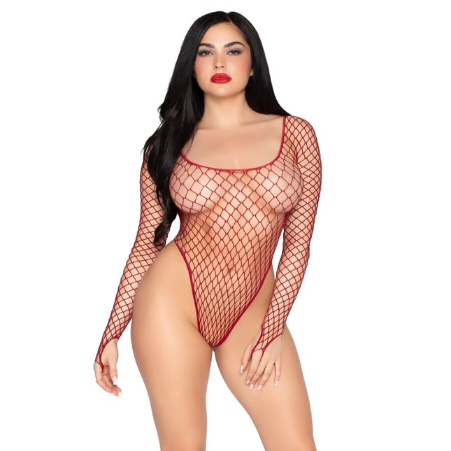 LEG AVENUE - 89377 BODY EN RÉSILLE INDUSTRIELLE ROUGE À COUPE HAUTE - TAILLE UNIQUE by LEG AVENUE SETS