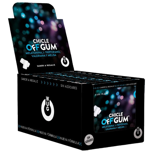 WUG GUM - OFF À BASE DE VALÉRIANE, DE TRYPTOPHANE, DE MÉLISSE ET DE MÉLATONINE | PRÉSENTOIR 12 X 8 UNITÉS by WUG GUM
