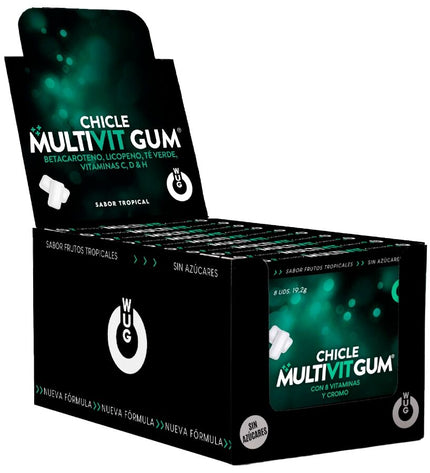 WUG GUM - MULTIVIT VITAMINES C, H, D, BÊTA-CAROTÈNE, LYCOPÈNE ET THÉ VERT | PRÉSENTOIR 12 X 8 UNITÉS by WUG GUM