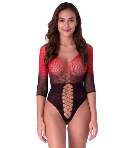 PASSION - BS118 BODYSTOCKING EN MAILLE NOIRE ET ROUGE by PASSION WOMAN BODYSTOCKINGS