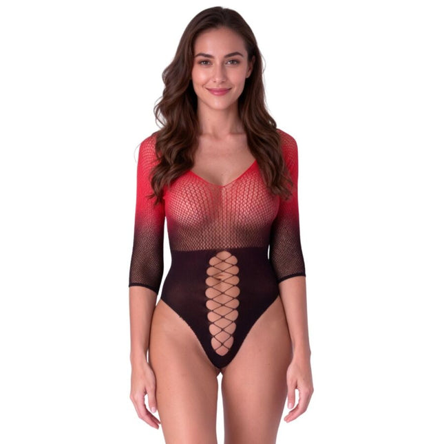 PASSION - BS118 BODYSTOCKING EN MAILLE NOIRE ET ROUGE by PASSION WOMAN BODYSTOCKINGS