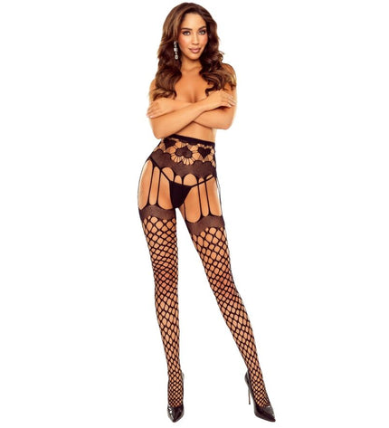 PASSION - S031 COLLANTS RÉSILLE NOIRS TAILLE UNIQUE by PASSION WOMAN GARTER & STOCK