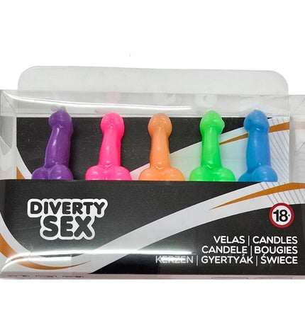 DIABLO PICANTE - BOÎTE DE 5 BOUGIES EN FORME DE PÉNIS DE DIFFÉRENTES COULEURS by DIABLO PICANTE